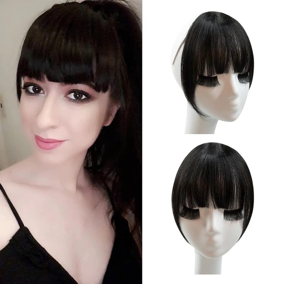 Human Hair Bangs Hair Clip, 360° Cover Clip in Bangs, Brown Black - Picture 12 of 12